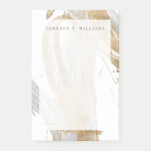 Füge Deinen Namen hinzu | Gold & Grau Post-it Klebezettel (Vorderseite)