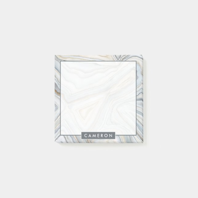 Füge Deinen Namen hinzu | Graues marmoriertes abst Post-it Klebezettel (Vorderseite)