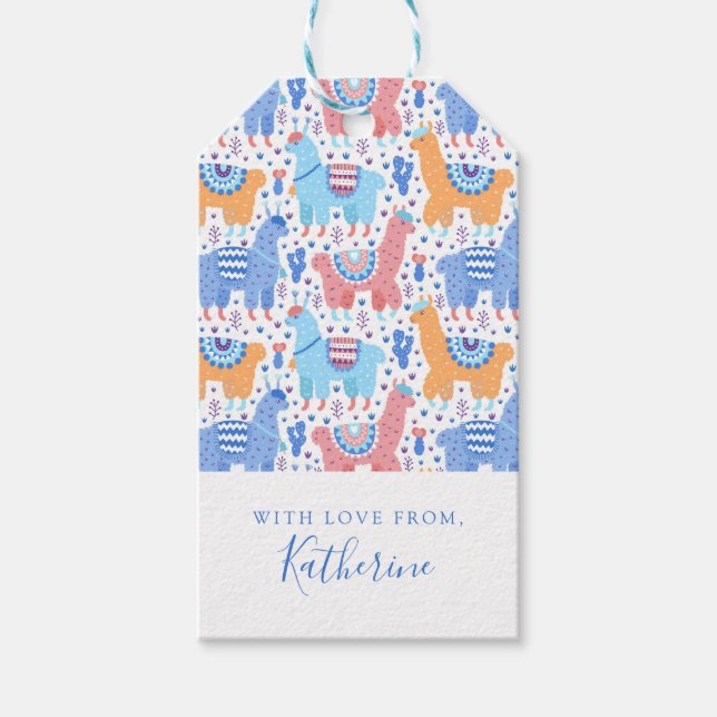 Füge Deinen Namen hinzu | Helles, farbiges Alpaca- Geschenkanhänger (Vorderseite)