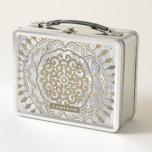 Füge Deinen Namen hinzu   Mandala Gold Design Metall Lunch Box