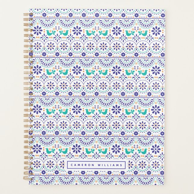 Füge Deinen Namen hinzu | Mexican Bird Tile Folk A Planer (Vorderseite)