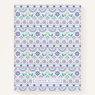 Füge Deinen Namen hinzu Mexican Bird Tile Folk Notizbuch