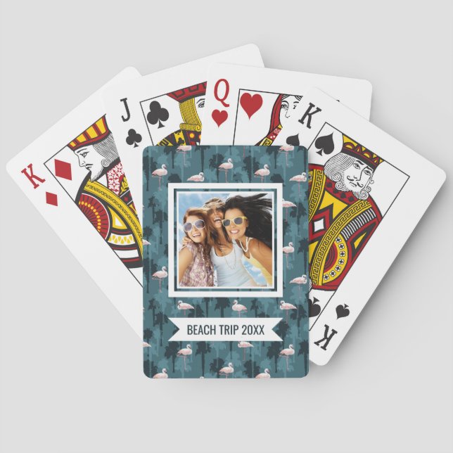 Füge Deinen Namen hinzu | Pastel Flamingos auf Aqu Spielkarten (Rückseite)