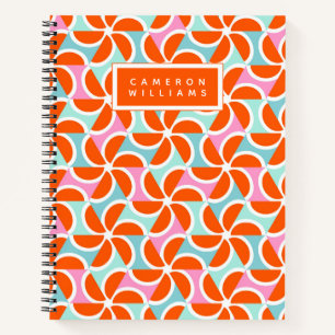 Füge Deinen Namen hinzu   Retro Orange Wedge Patt Notizbuch