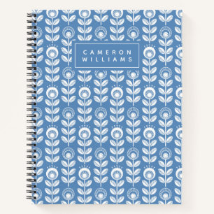Füge Deinen Namen hinzu Retro Scandinavian Blue Notizbuch