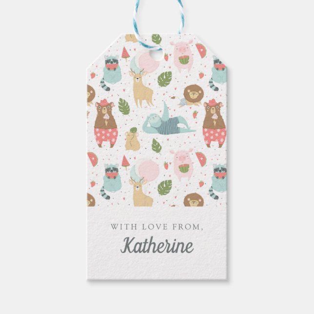 Füge Deinen Namen hinzu | Sloth & Friends Pattern Geschenkanhänger (Vorderseite)