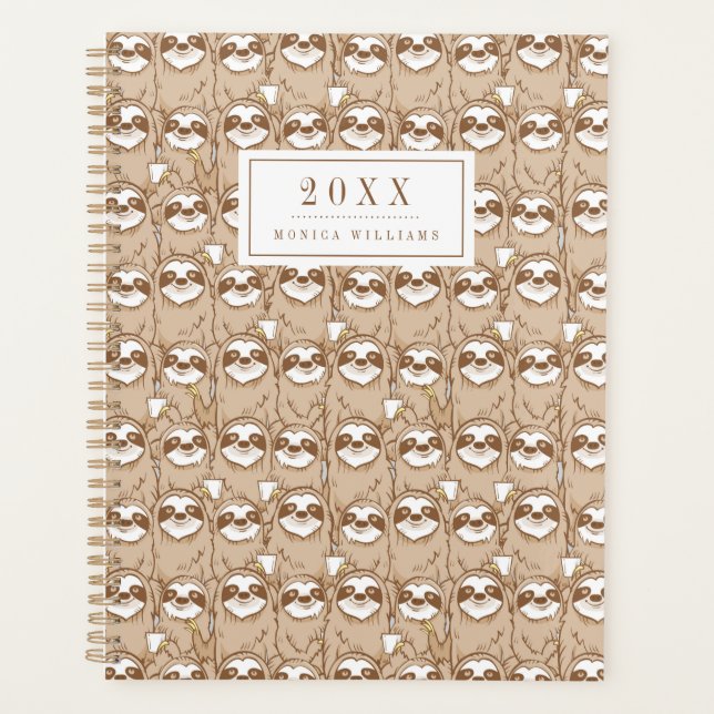 Füge Deinen Namen hinzu | Sloths & Coffee Pattern Planer (Vorderseite)