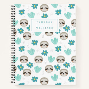 Füge Deinen Namen hinzu   Sweet Sloth Floral Patt Notizbuch