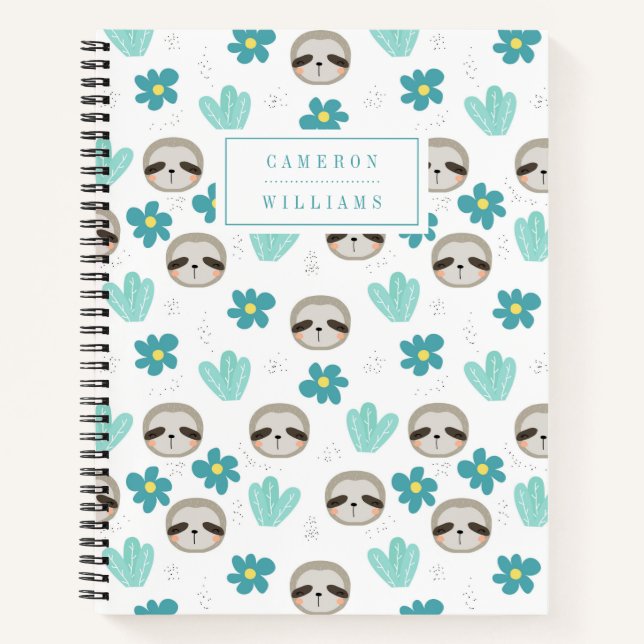 Füge Deinen Namen hinzu | Sweet Sloth Floral Patte Notizbuch (Vorderseite)