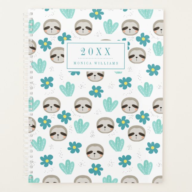 Füge Deinen Namen hinzu | Sweet Sloth Floral Patte Planer (Vorderseite)