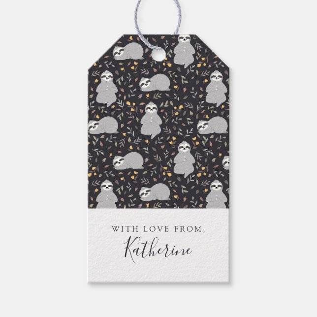 Füge Deinen Namen hinzu | Tropical Baby Sloth Patt Geschenkanhänger (Vorderseite)