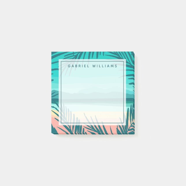 Füge Deinen Namen hinzu | Tropische Strandlandscha Post-it Klebezettel (Vorderseite)