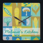 Füge Deinen Namen hinzu | Veggie Blocks II Quadratische Wanduhr<br><div class="desc">Zuhause Décor</div>