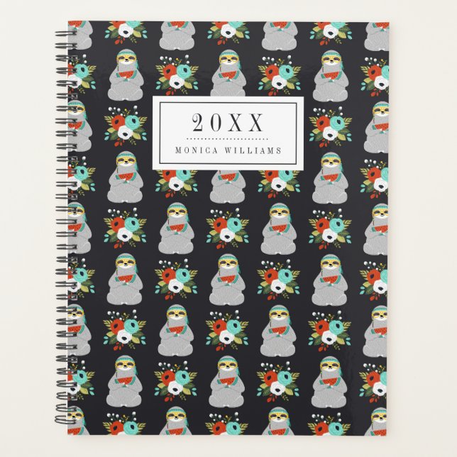 Füge Deinen Namen hinzu | Watermelon Sloth Pattern Planer (Vorderseite)