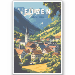 Fugen Austria Illustration Travel Art Vintag Aufkleber