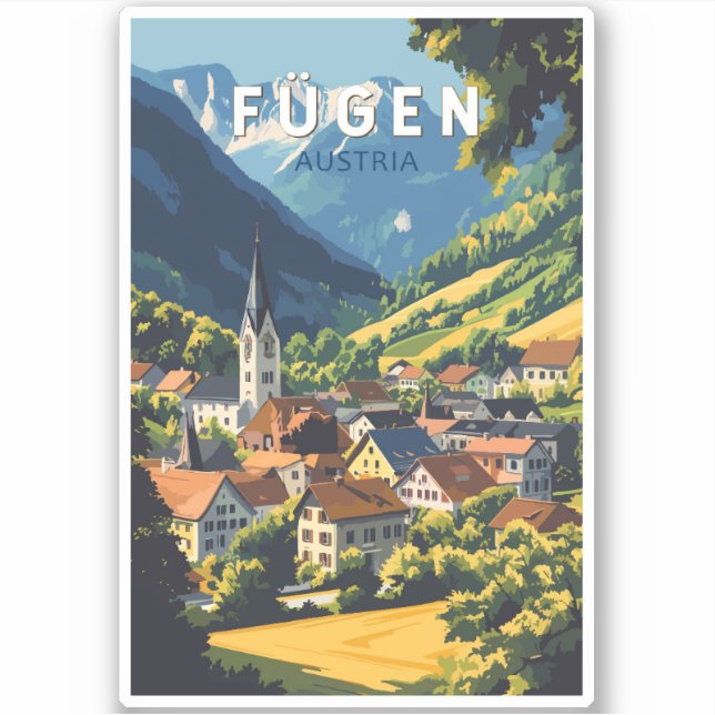 Fugen Austria Illustration Travel Art Vintag Aufkleber (Vorderseite)