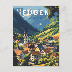 Fugen Austria Illustration Travel Art Vintag Postkarte