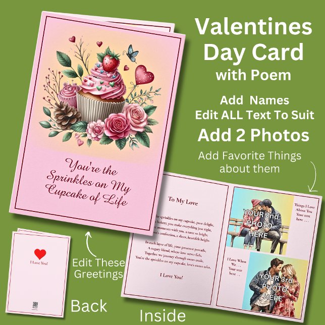 Fügen Sie 2 Foto, Sprinklen auf den Cupcake Valent Karte (Von Creator hochgeladen)