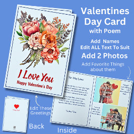 Fügen Sie 2 Fotos, Blue Valentine Day mit Liebe Ge Karte