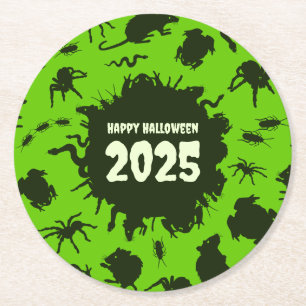 Fügen Sie das Jahr glückliche Halloween dunkle, gr Runder Pappuntersetzer