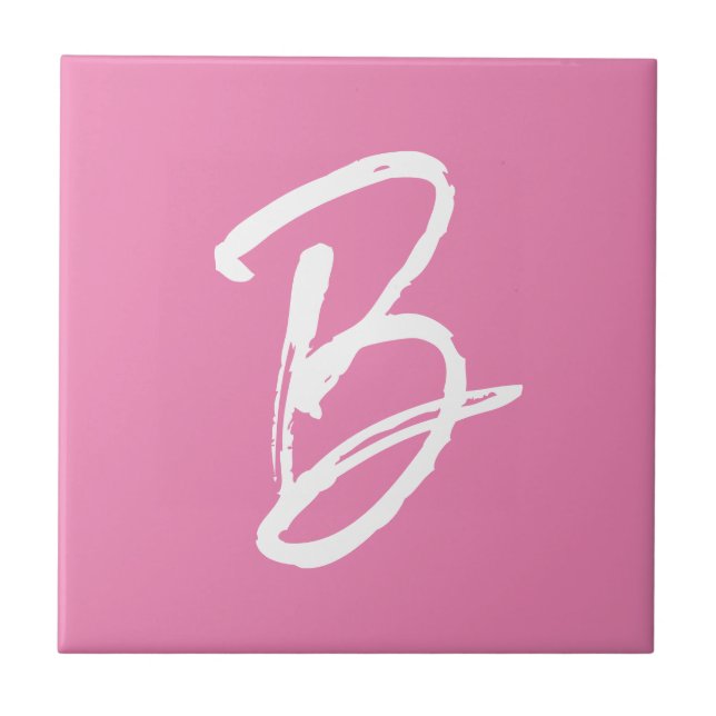 Fügen Sie den Buchstaben B, Monogramm, rosa Weiß h Fliese (Vorderseite)