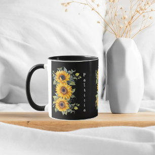 Fügen Sie den ersten Namen Charmante Sonnenblumen  Tasse