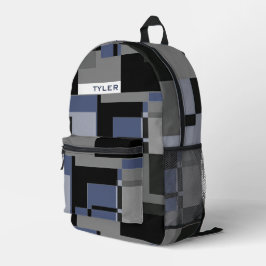 Fügen Sie den Namen Blau und Grau Abstrakte modern Bedruckter Rucksack