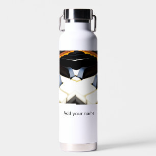 Fügen Sie den Namen "Text braun schwarze Klavierta Trinkflasche