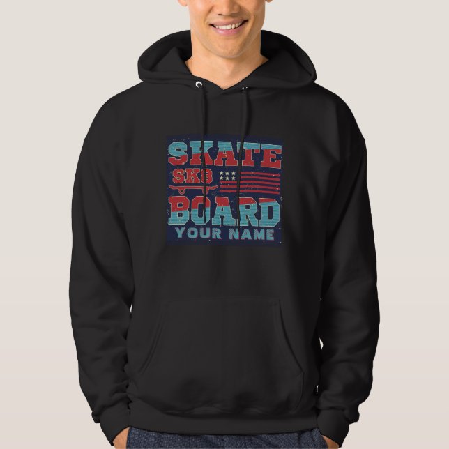 Fügen Sie den Namen Text Skateboard SK8 USA Flag R Hoodie (Vorderseite)