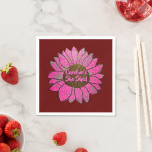Fügen Sie den Text, den sie mit rosa Sonnenblumen  Serviette