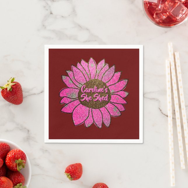Fügen Sie den Text, den sie mit rosa Sonnenblumen  Serviette (Beispiel)