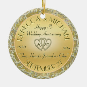 Fügen Sie die Jahre Wedding GoldHochzeitstag ein Keramikornament