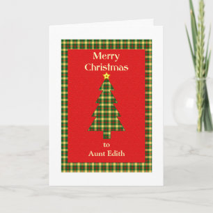 Fügen Sie einen Namen Tartan Christmas Tree hinzu Feiertagskarte