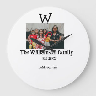 Fügen Sie Familienname Foto Jahr rustikale Vintage Große Wanduhr