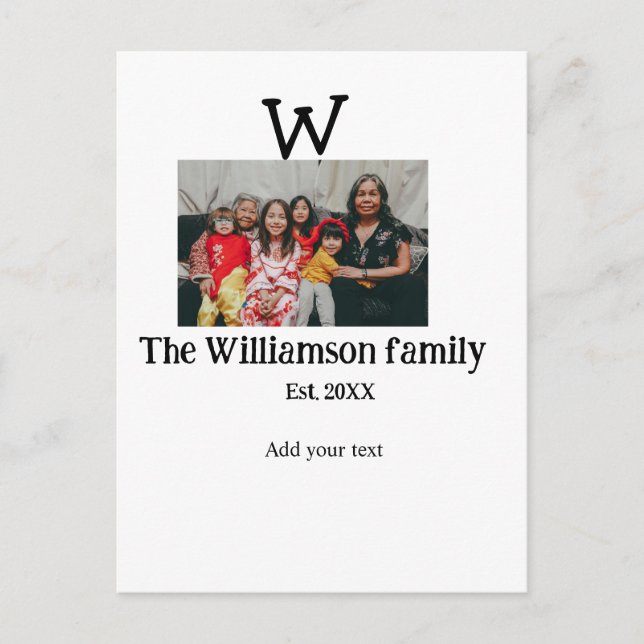 Fügen Sie Familienname Foto Jahr rustikale Vintage Postkarte (Vorderseite)