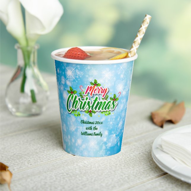 Fügen Sie Familienname Matching Merry Christmas Bl Pappbecher (In Situ)