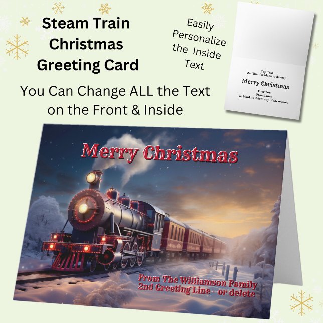 Fügen Sie Familienname Steam Train Weihnachtsschne Karte (Von Creator hochgeladen)
