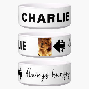 Fügen Sie Foto und Name hungrigen Schwarz-weißen H Napf