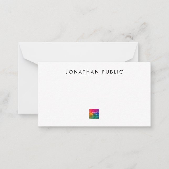 Fügen Sie hier Ihr Logo einfach Minimalistisch ein Mitteilungskarte (Vorderseite)