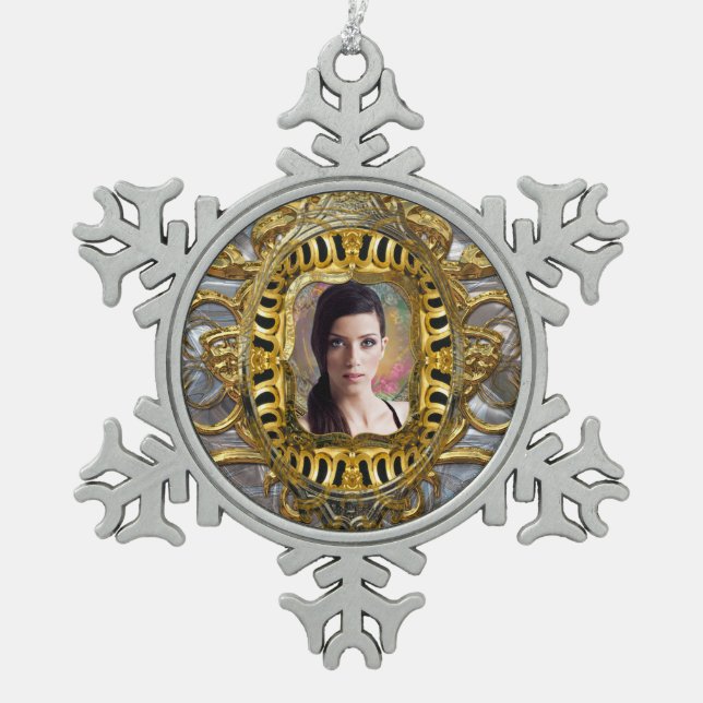 Fügen Sie Ihr Bild Barockschneeflocke hinzu Schneeflocken Zinn-Ornament (Vorderseite)
