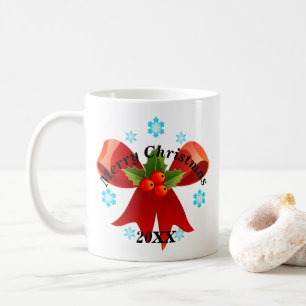 Fügen Sie Ihr Datum frohe Weihnachten Red Ribbon Kaffeetasse