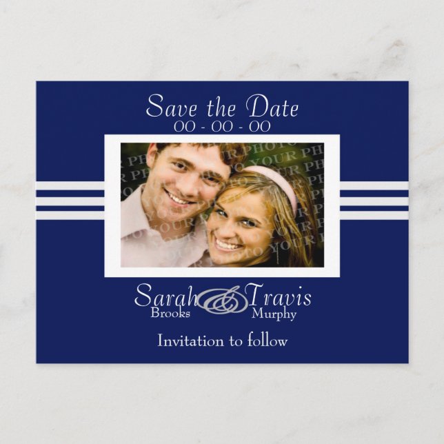 Fügen Sie Ihr eigenes Foto hinzu - Dunkelblau Ankündigungspostkarte (Vorderseite)