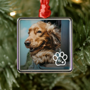 Fügen Sie Ihr eigenes Foto-Hund Haustiere Monogram Ornament Aus Metall