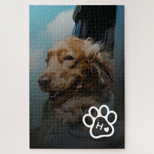 Fügen Sie Ihr eigenes Foto Hund Haustiere Monogram Puzzle (Vertikal)