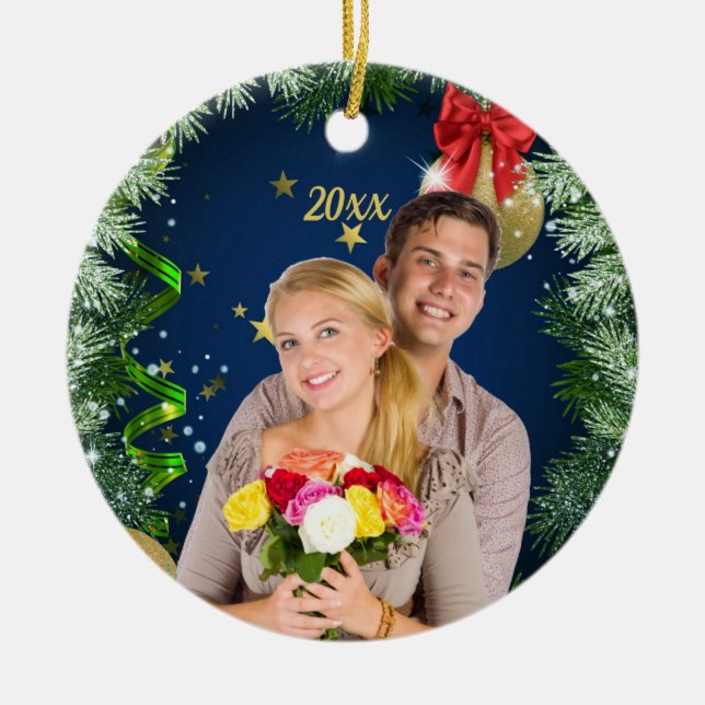 Fügen Sie Ihr eigenes Foto Personalisierten Weihna Keramik Ornament (Vorne)