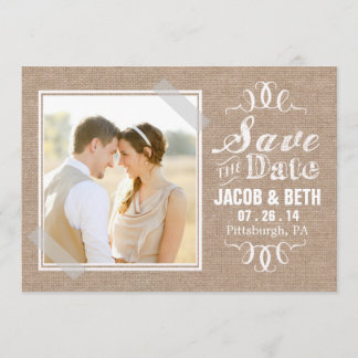 Fügen Sie Ihr eigenes Foto Rustikales Jute-Hochzei Save The Date