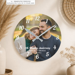 Fügen Sie Ihr eigenes Paar-Foto 15. Hochzeitstag h Runde Wanduhr