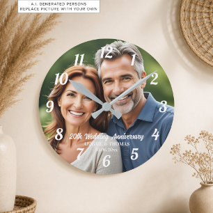 Fügen Sie Ihr eigenes Paar-Foto 20. Hochzeitstag h Runde Wanduhr