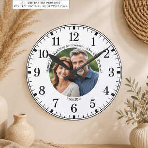 Fügen Sie Ihr eigenes Paar-Foto 25. Hochzeitstag h Runde Wanduhr