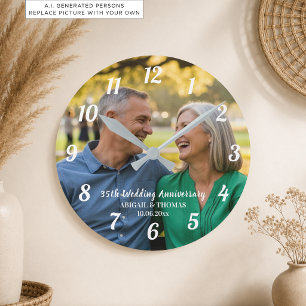 Fügen Sie Ihr eigenes Paar-Foto 35. Hochzeitstag h Runde Wanduhr